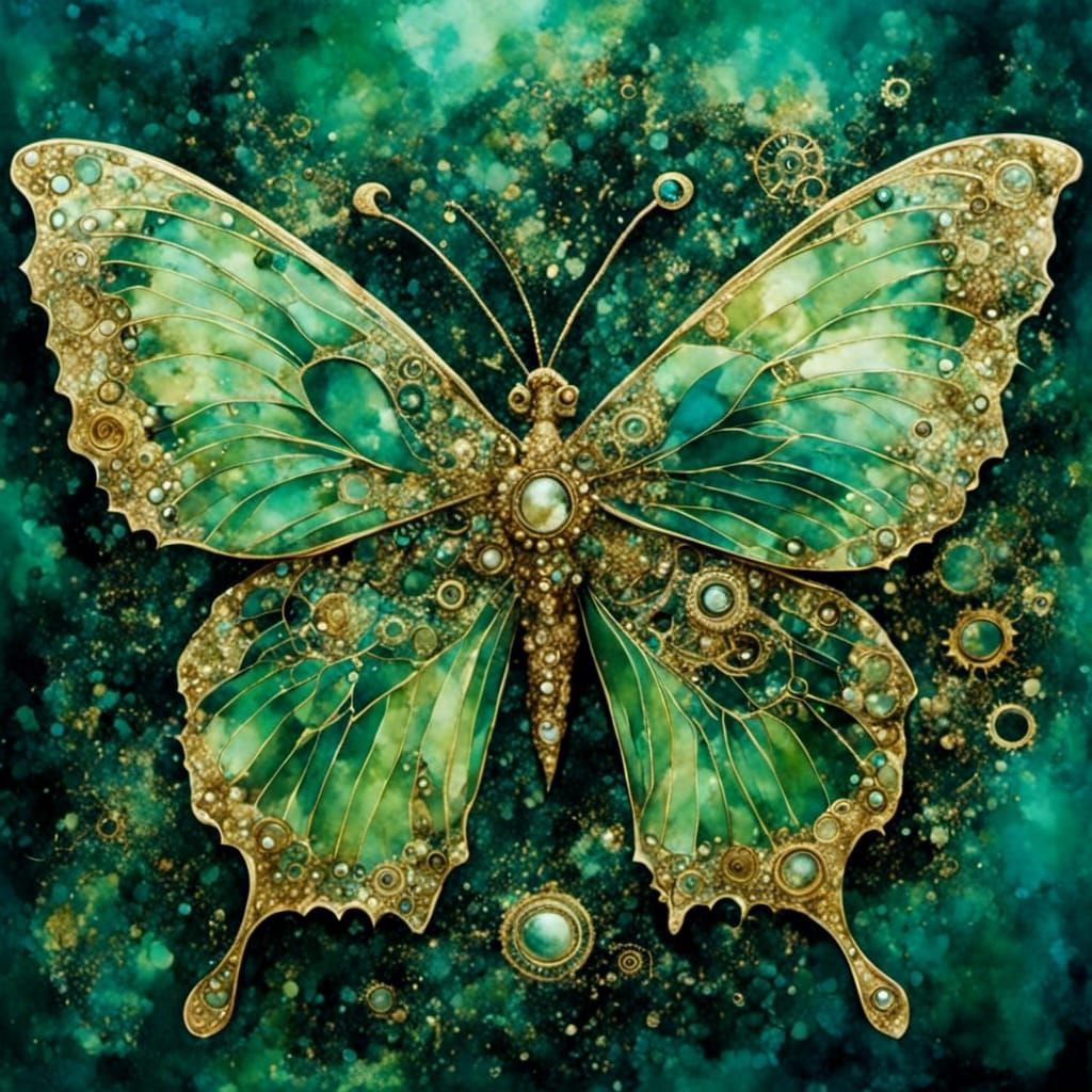 Clockwork Luna Moth in Steampunk Collage Style