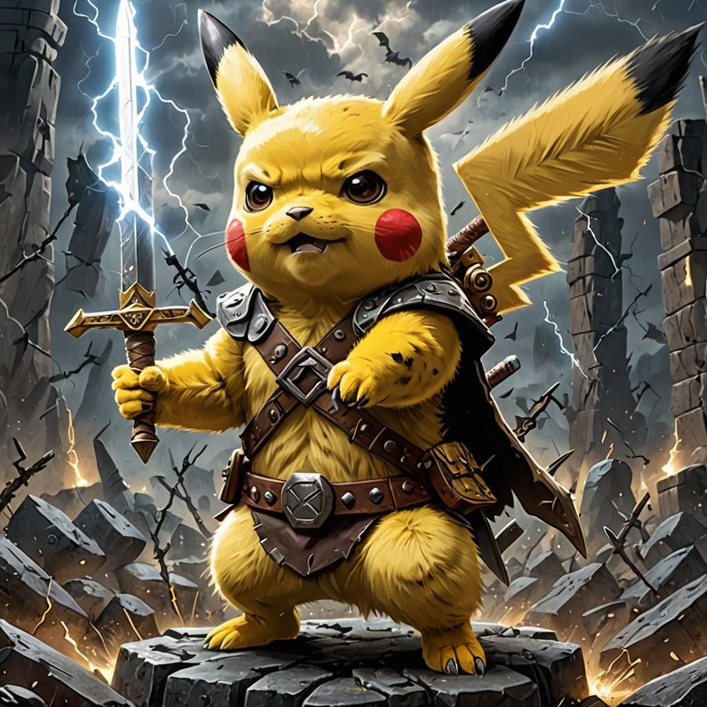 Pikachu Barbarian Raises Electric Sword