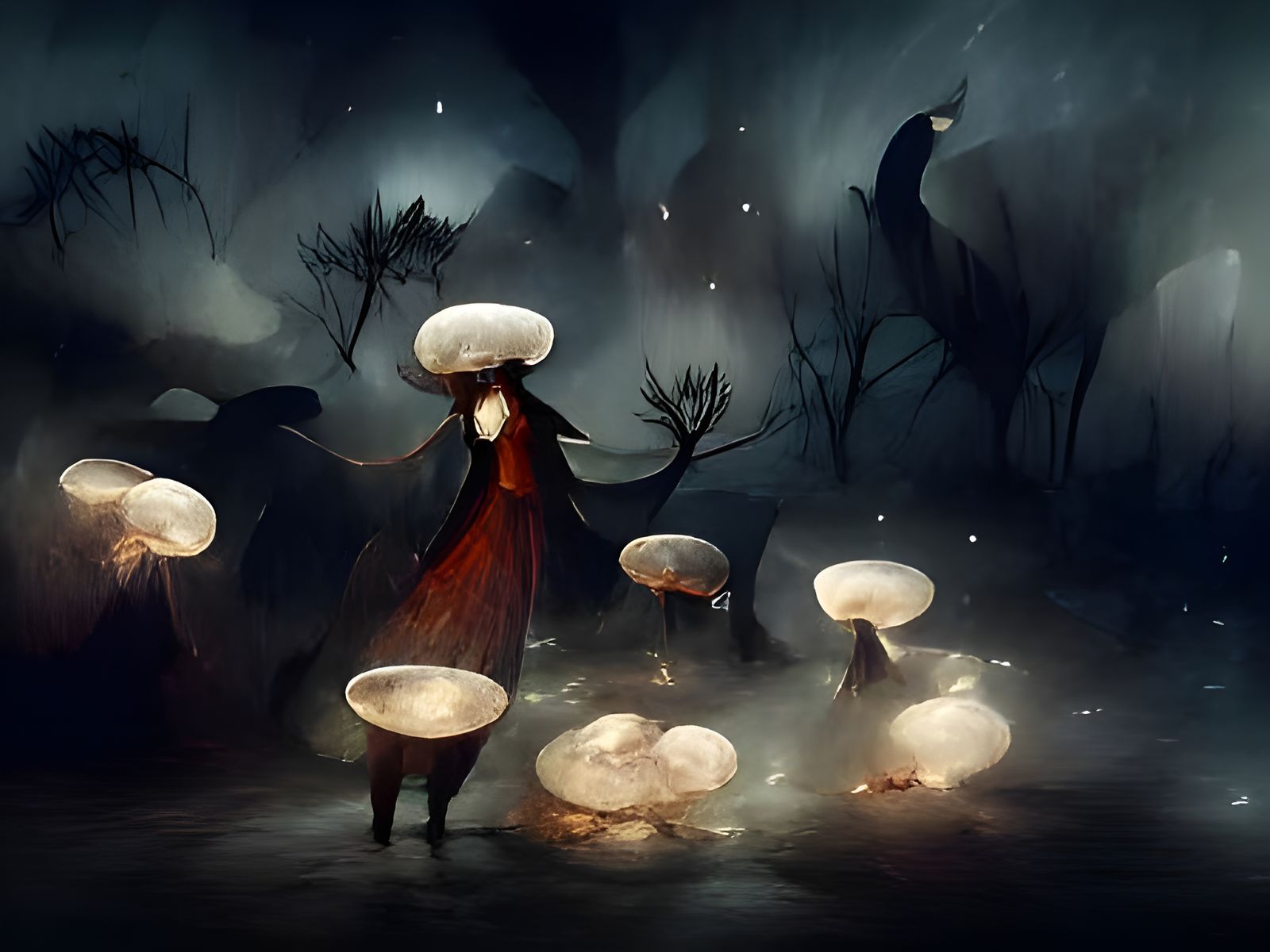 Ominous Mushroom Witch Fairytale Illustration