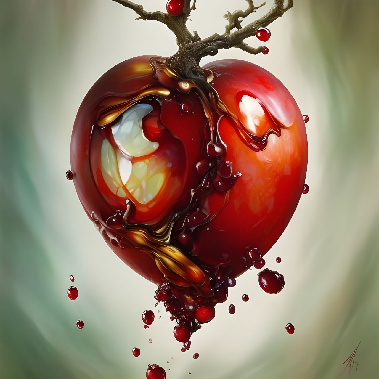 Heart Apple with Fractal Honey Drip in Digital Art