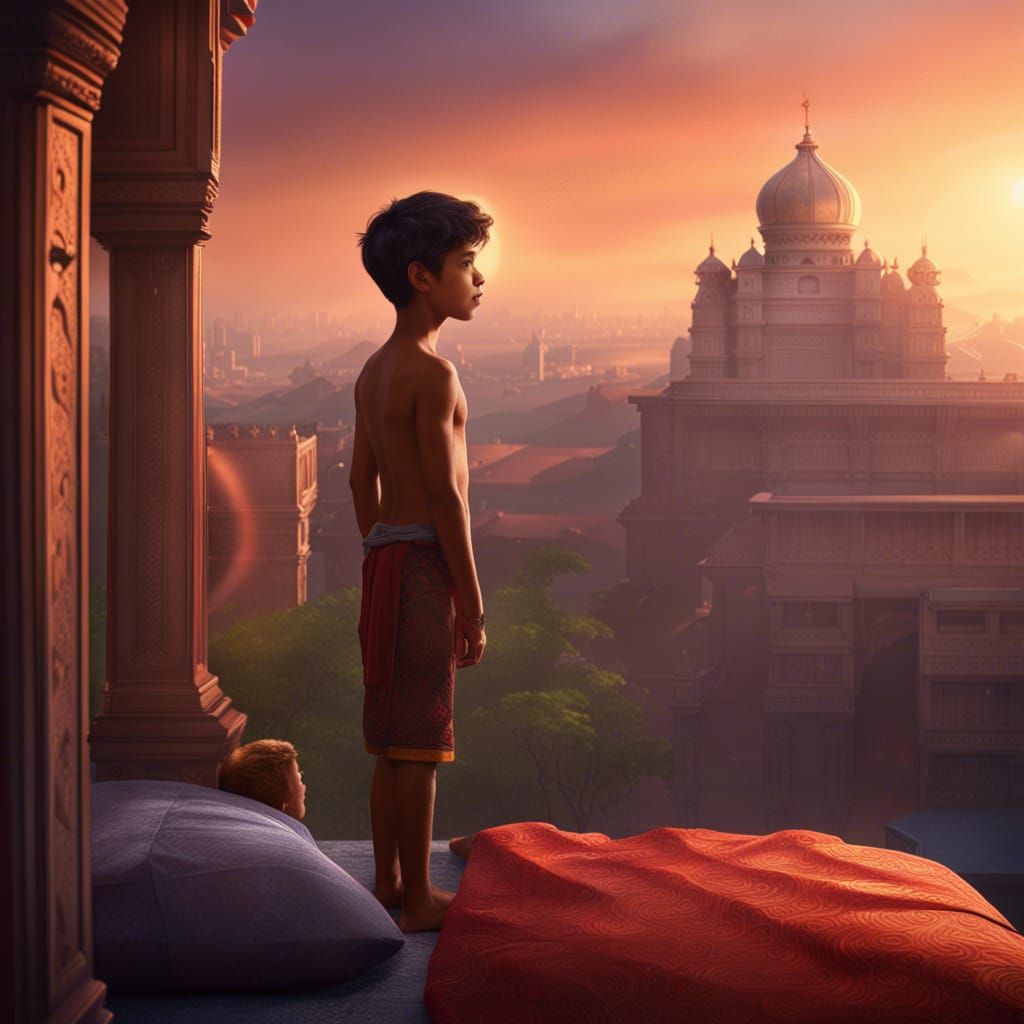 Indian Palace Bedroom at Sunrise: Fantasy Art