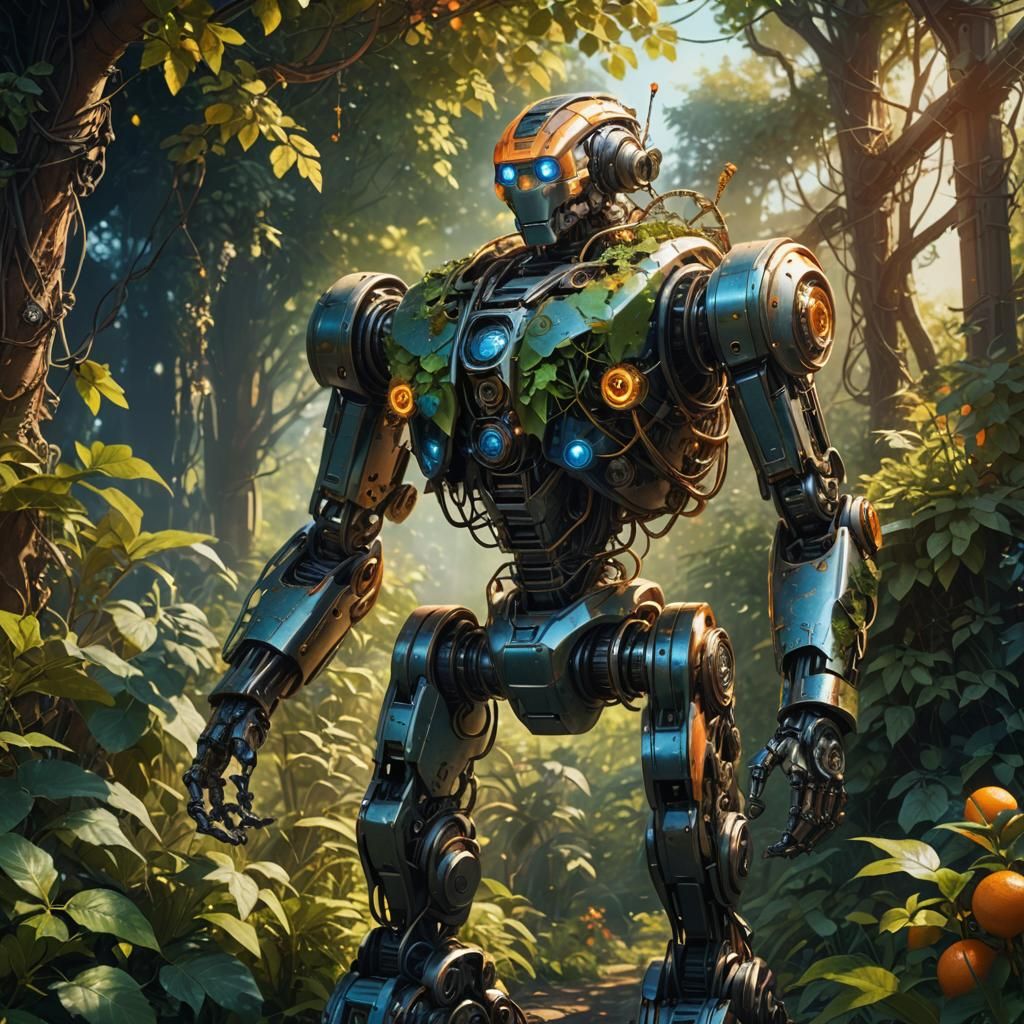 Robot in Midsummer: Vibrant Matte Painting