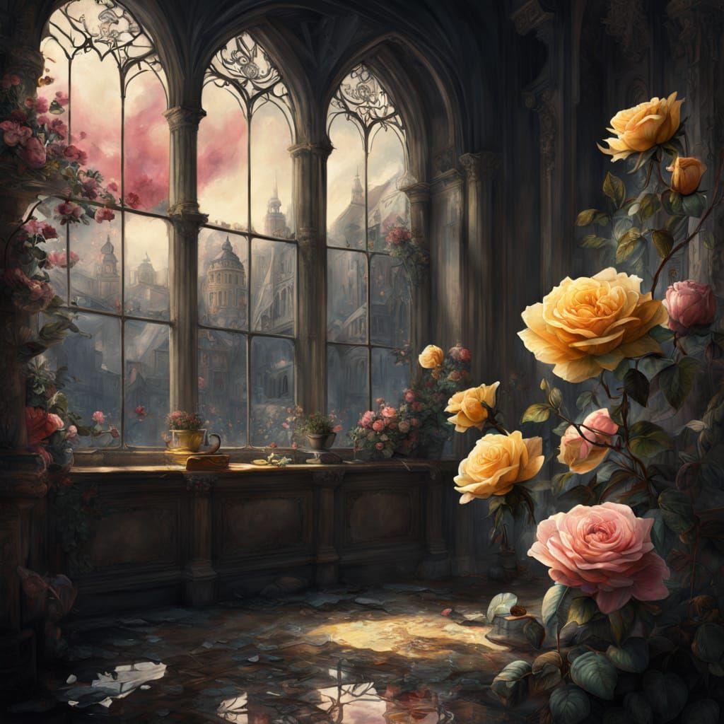 Roses with Poetry in Watercolor and Ink