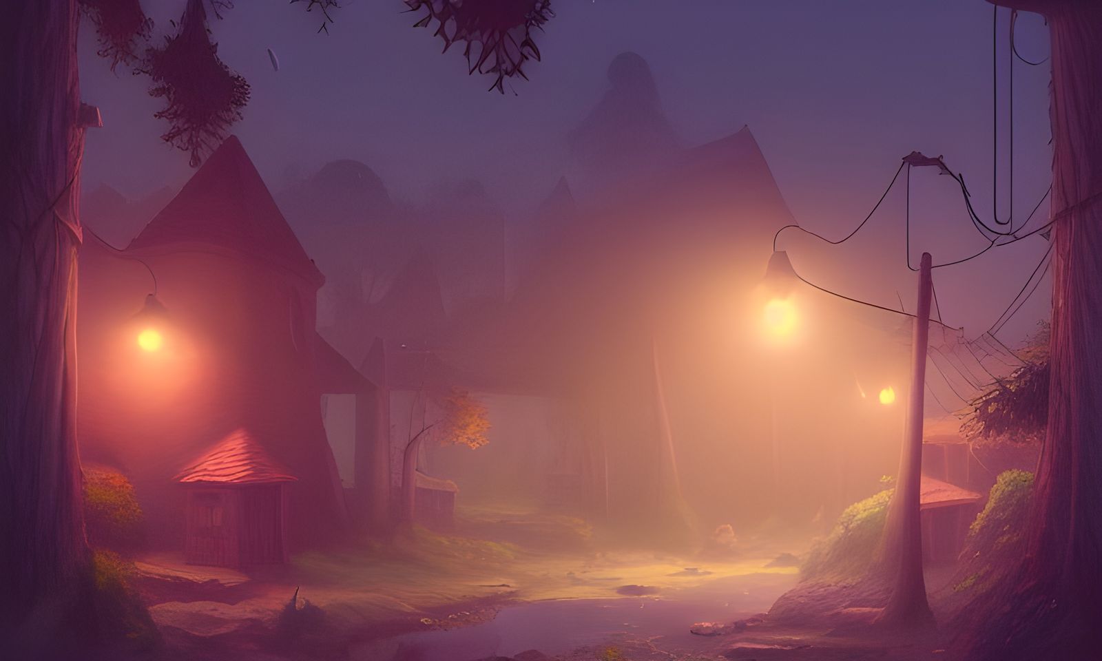 Medieval Village in Mystical Rainforest: Action Painting Sty...