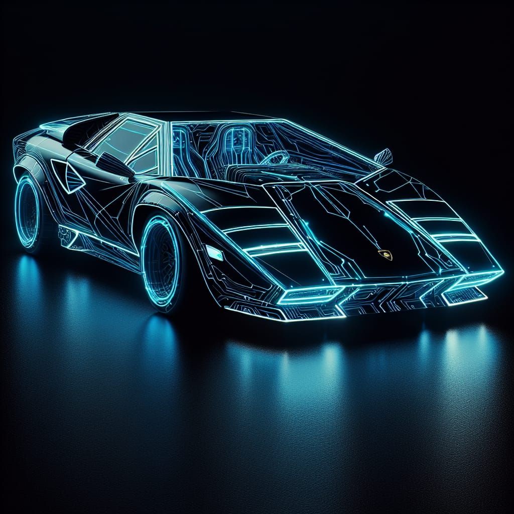 Futuristic Lamborghini Hologram with Glowing Blue Accents