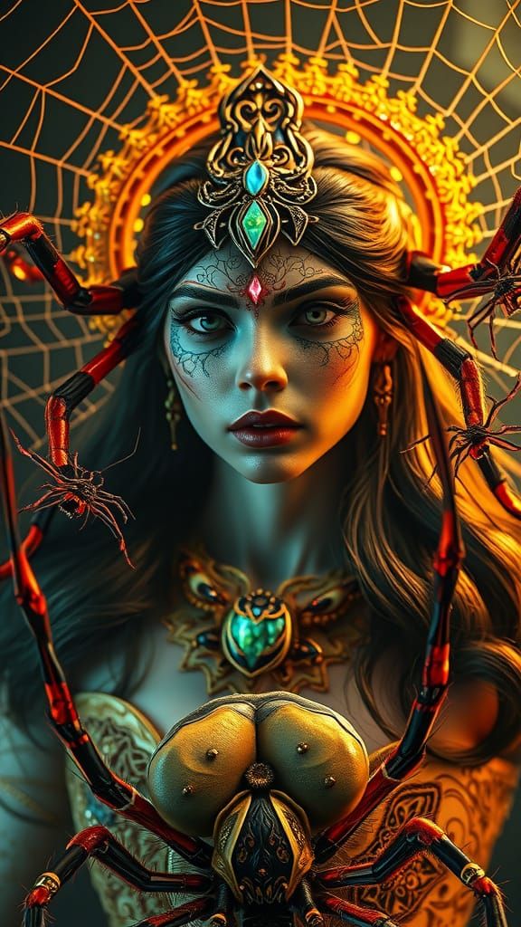 Arachnid Goddess Portrait in Oil Painting Style