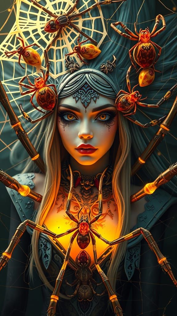 Arachnid Goddess Portrait in Oil Painting Style