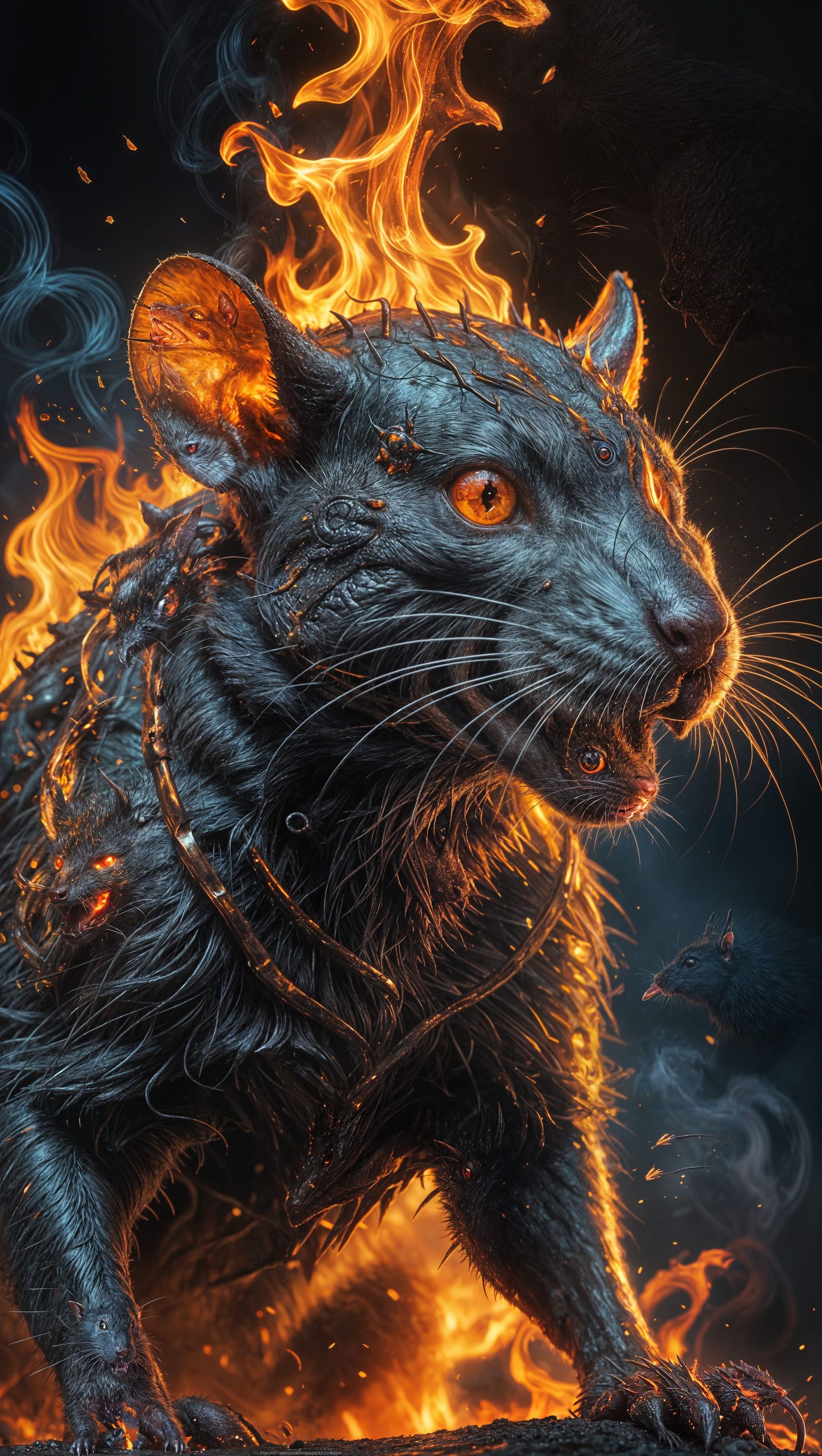 Fiery Devil-Eyed Rat in Hyperrealistic Splash Art