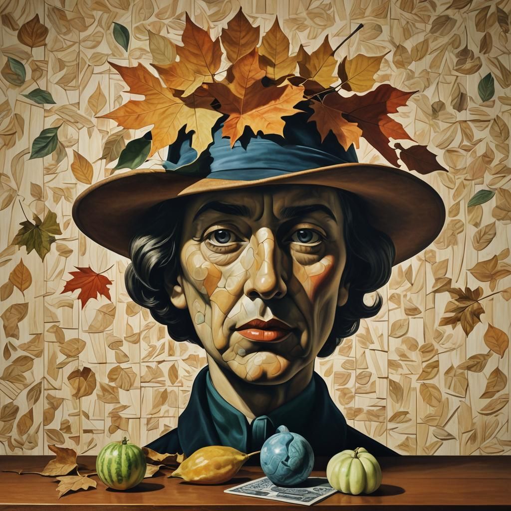 Surreal Sci-Fi Lithograph Portrait with Animal Totem