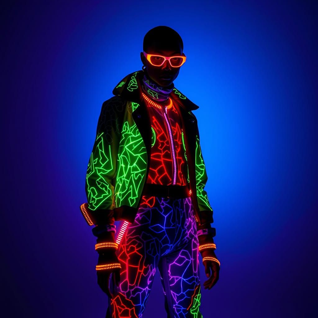 Fluorescent Fashion Model in Cyberpunk Style