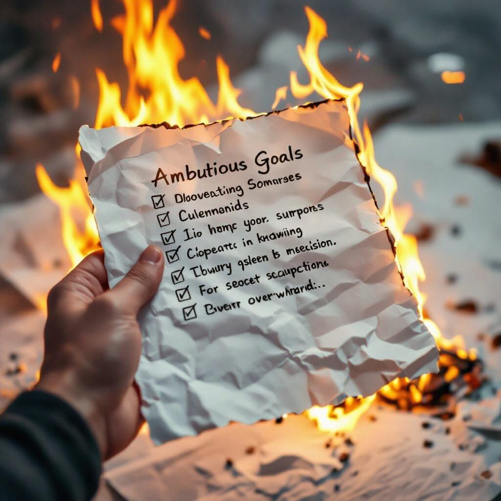 Burning Goals List in Photorealistic Style
