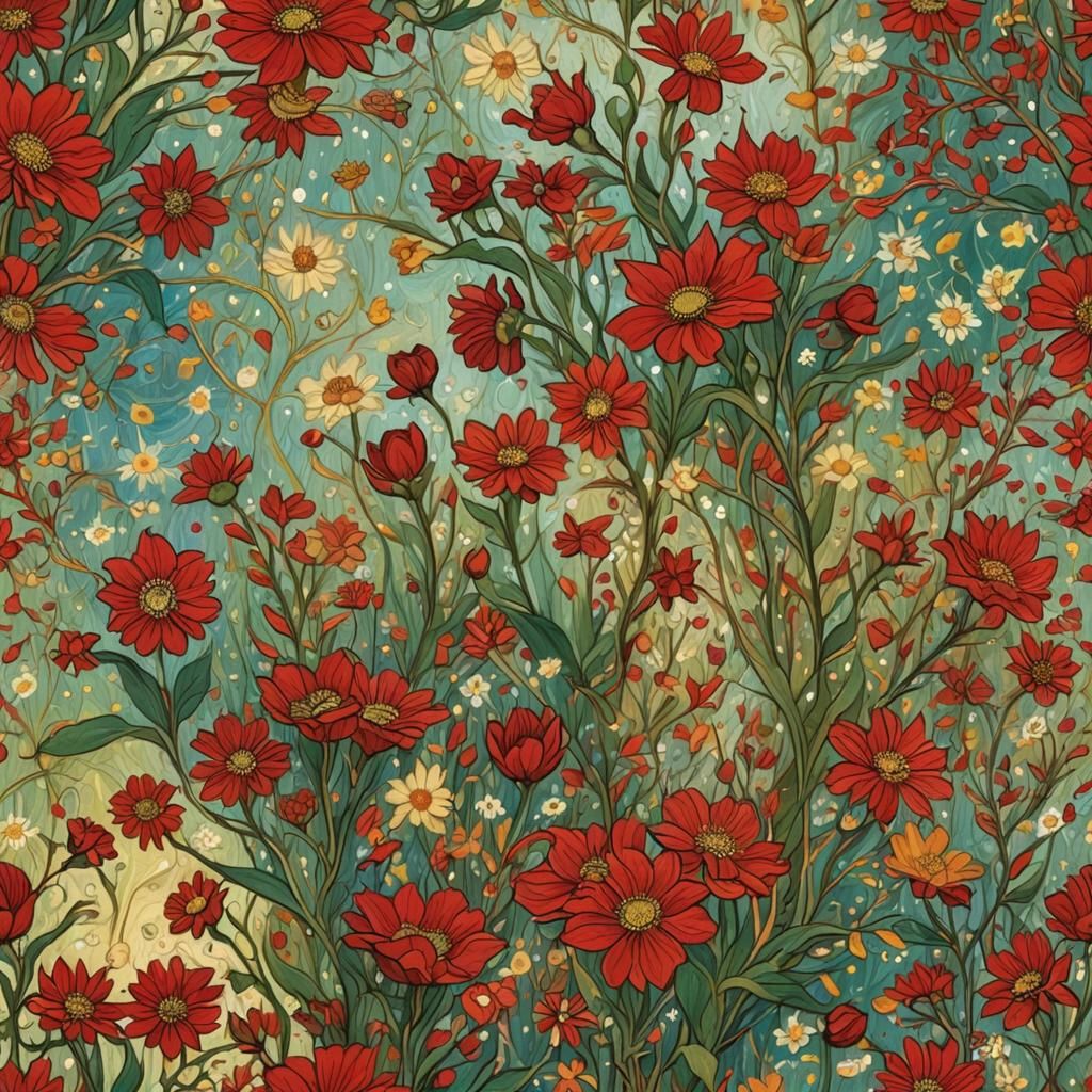 Floral Bedroom in a Van Gogh-Inspired Splash Art Style