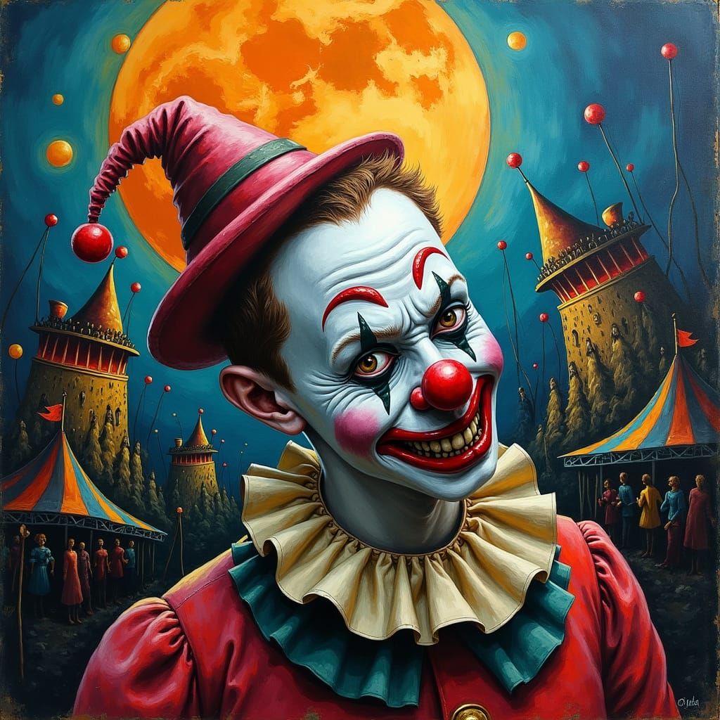 Creepy Circus Clown in Impasto Art Deco Style