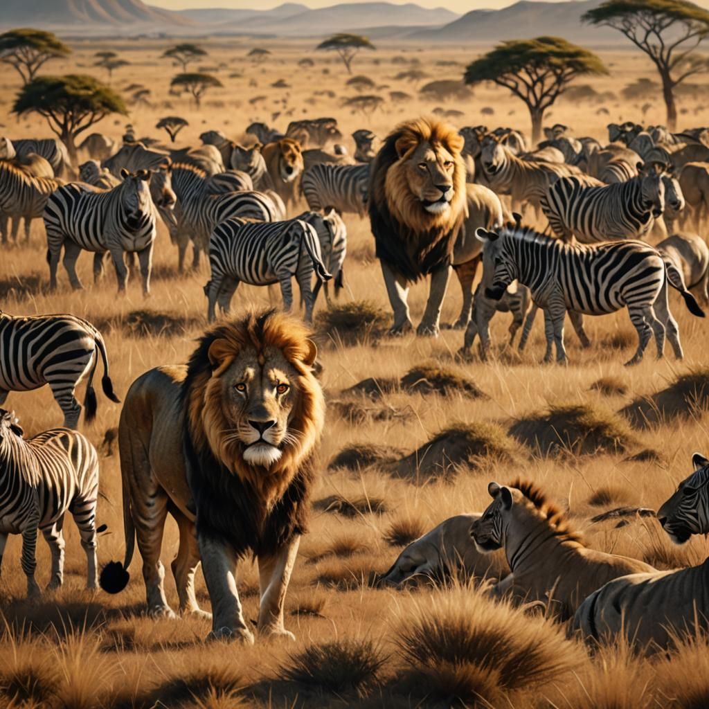 Lion in Savannah Grasslands: Fantastical Wildlife Concept Ar...