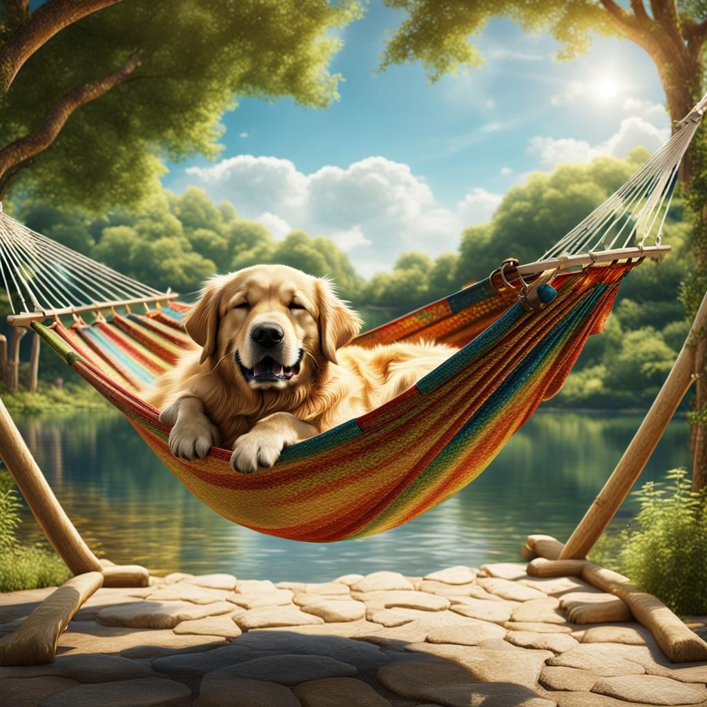 Golden Retriever Dream: Summer Hammock Nap