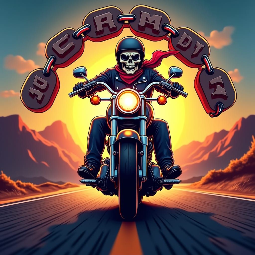 Motorcycle Skull Ride in Matte Painting Style