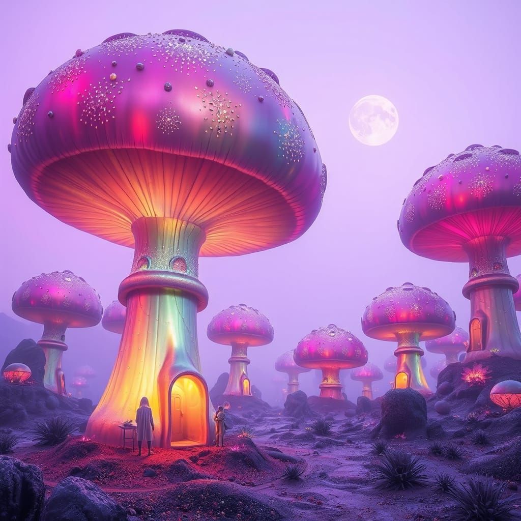 Iridescent Mushrooms on Alien World