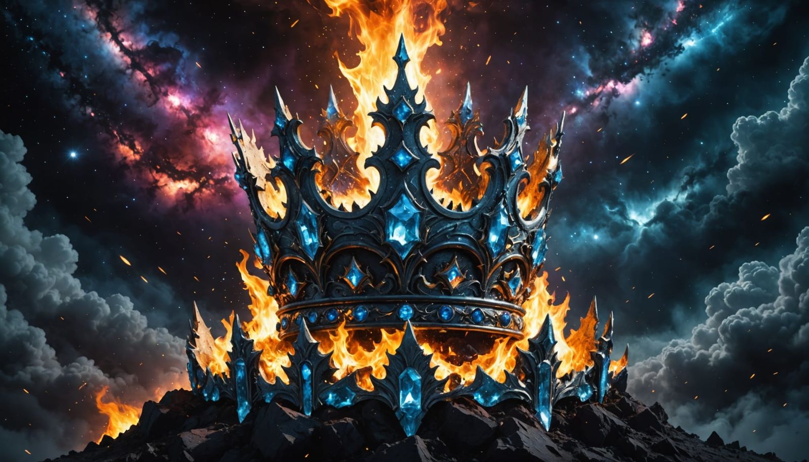 Ice Crown on Galaxy with Fire Explosion
