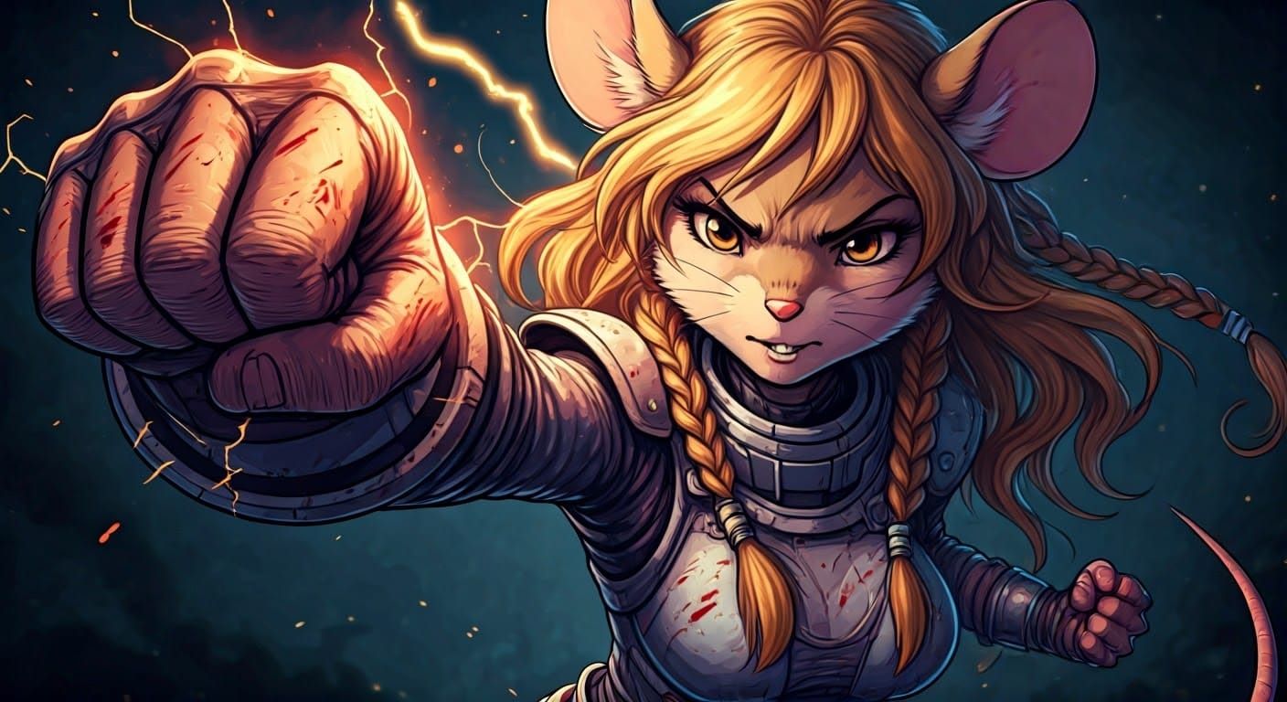 Tender Heroine in Sci-Fi Pilot Suit, Charging with Electrify...