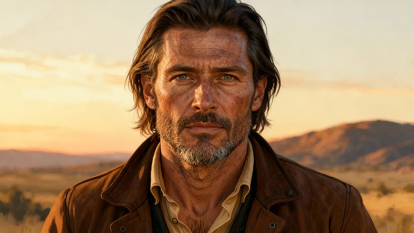 Rugged Cowboy Portrait with Long Hair