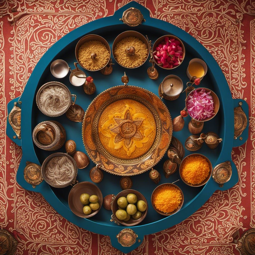 Detailed Indian Puja Tray Landscape in 8K