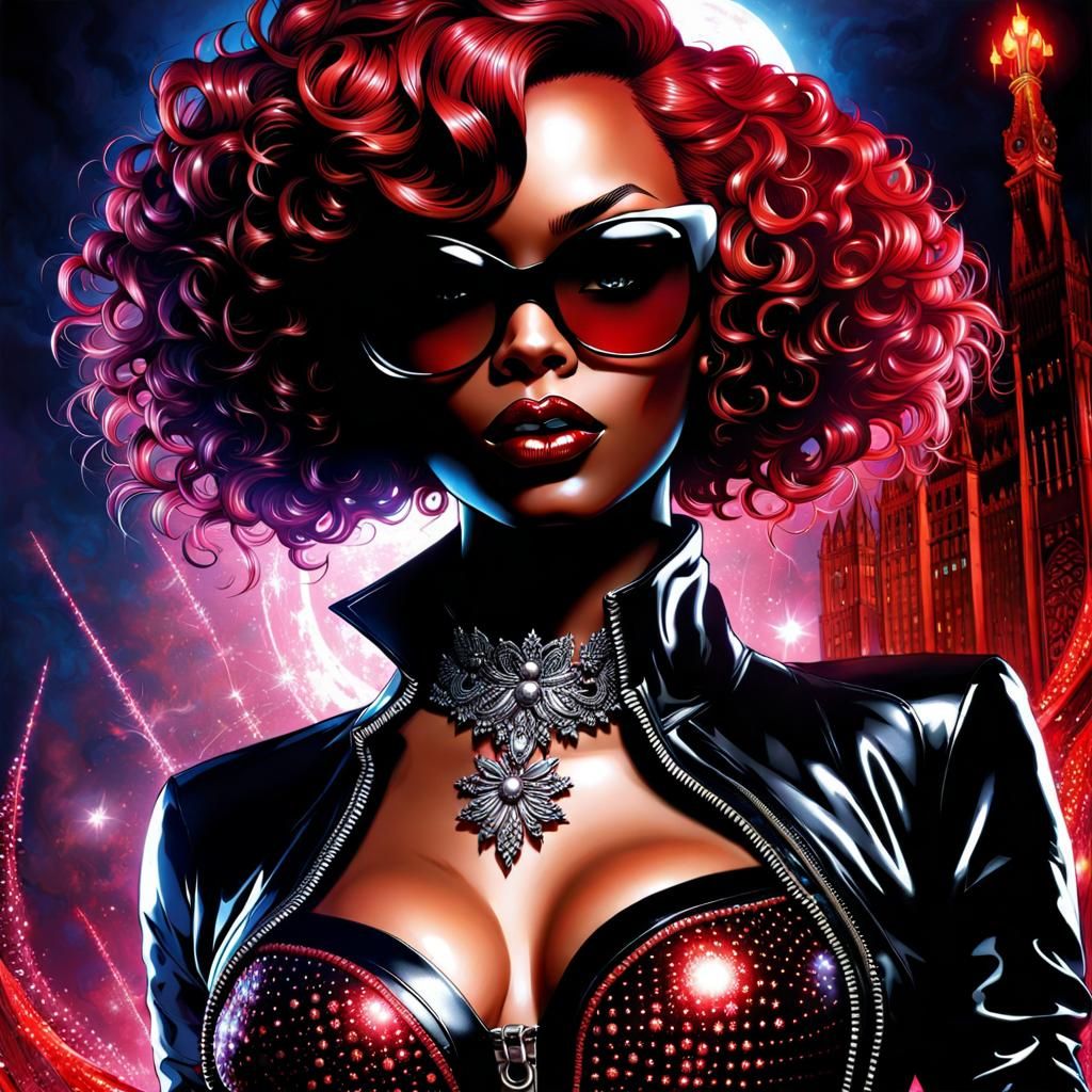 Gothic Afroamerican Woman in Latex: Fantasy Art
