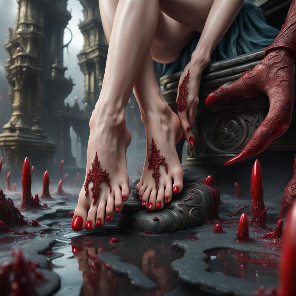 Feet with Red Nails: Detailed Matte Painting