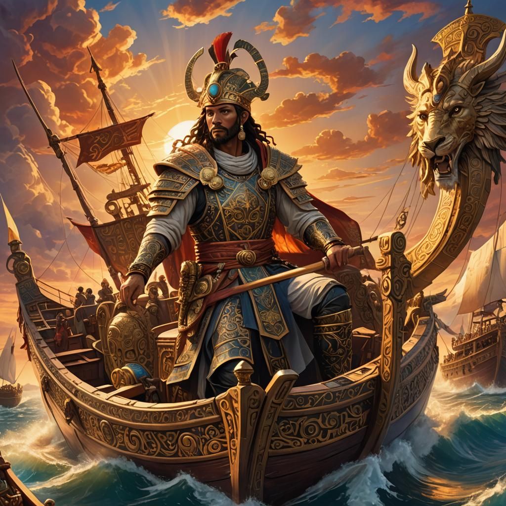 Ra Sailing His Barge at Sunset in Fantasy Art