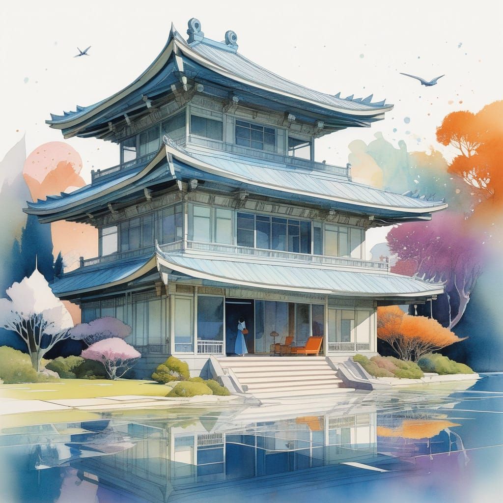 Whimsical Origami Scene in Dreamy Watercolor Style