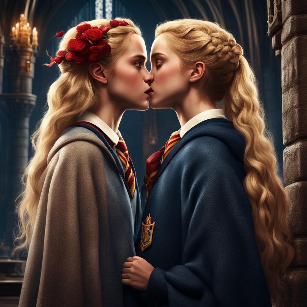 Emma Watson and Luna Lovegood Kissing: Hyperrealistic Art