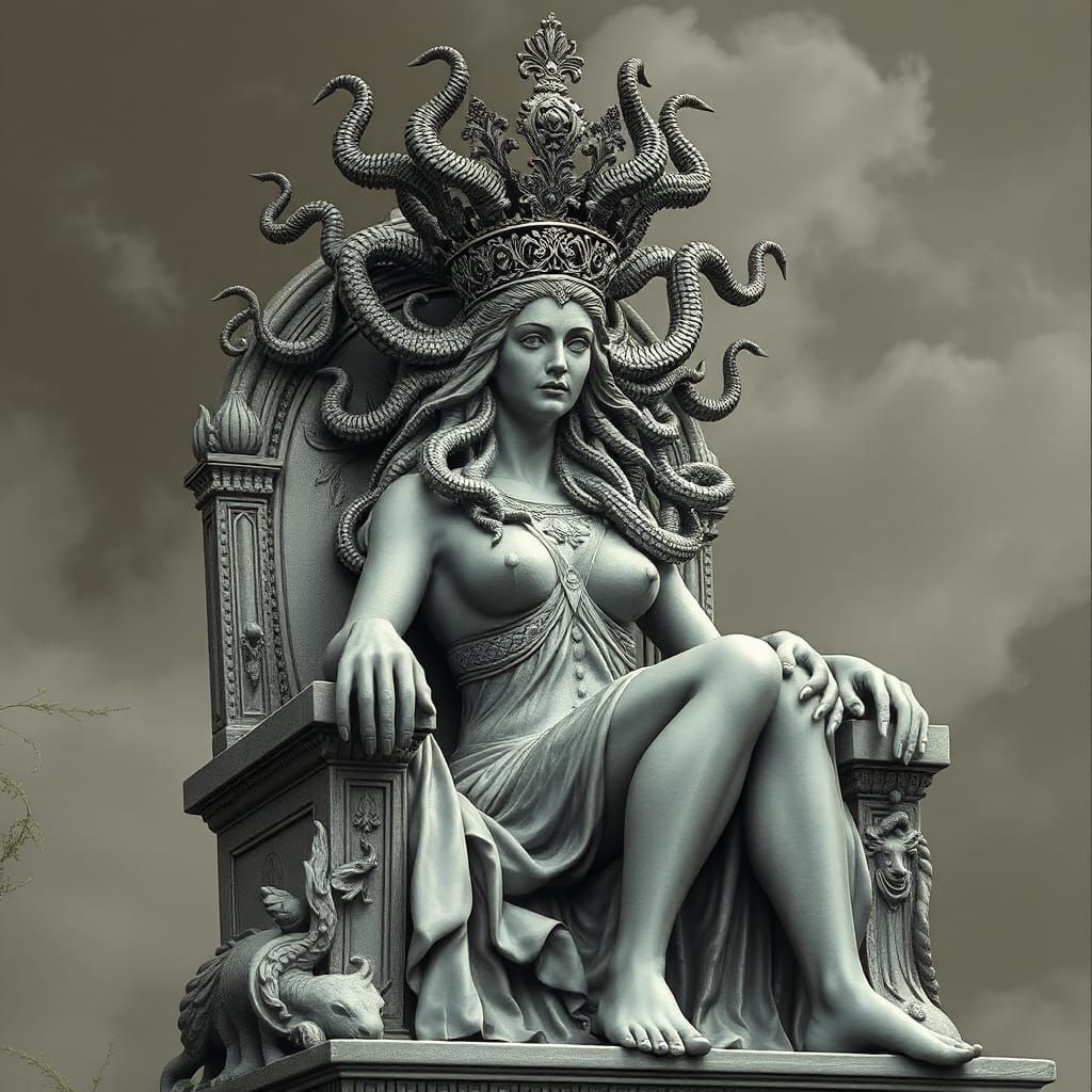 Queen Medusa on Throne with Snake Crown