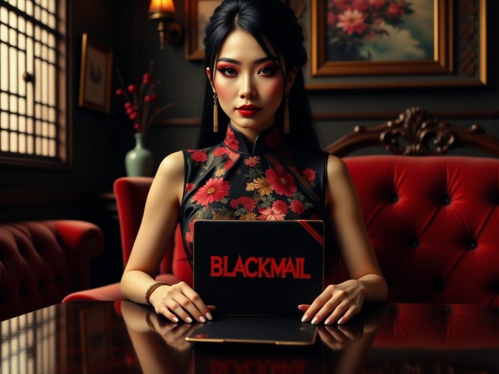 Elegant Asian Woman in Noir Gothic Style