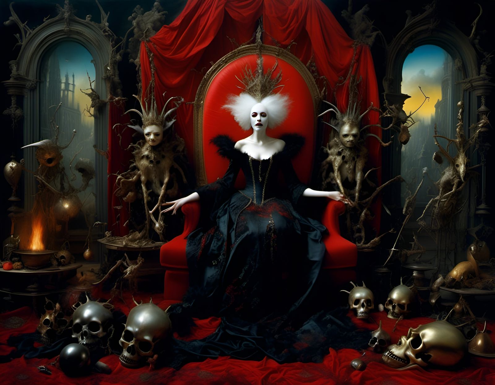 Black Queen Summons Fire Witch: Aetherpunk Surrealism