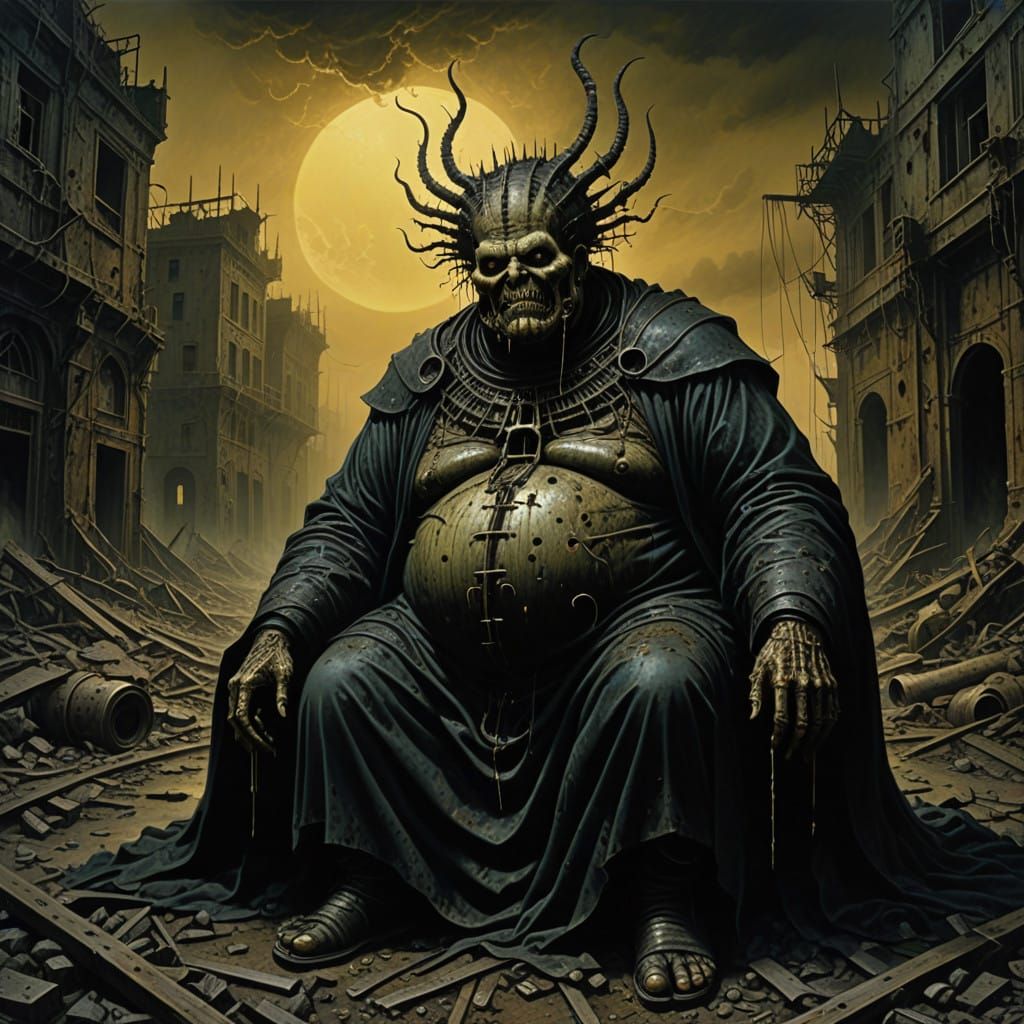 Gothic Lord Devours Wasteland in Twisted, Surreal Landscape