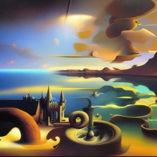 Surreal Time Machine Melts in a Dreamlike Landscape