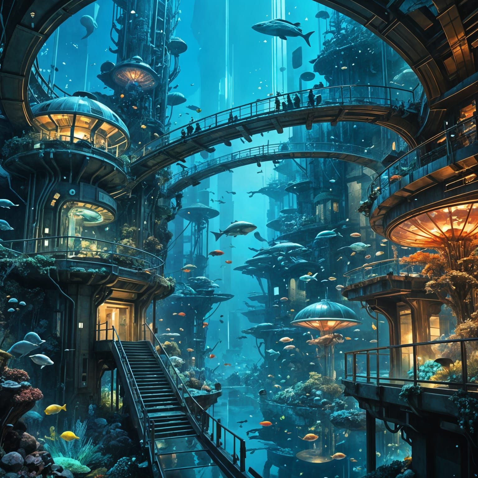 Futuristic Ocean City with Vibrant Triadic Colors