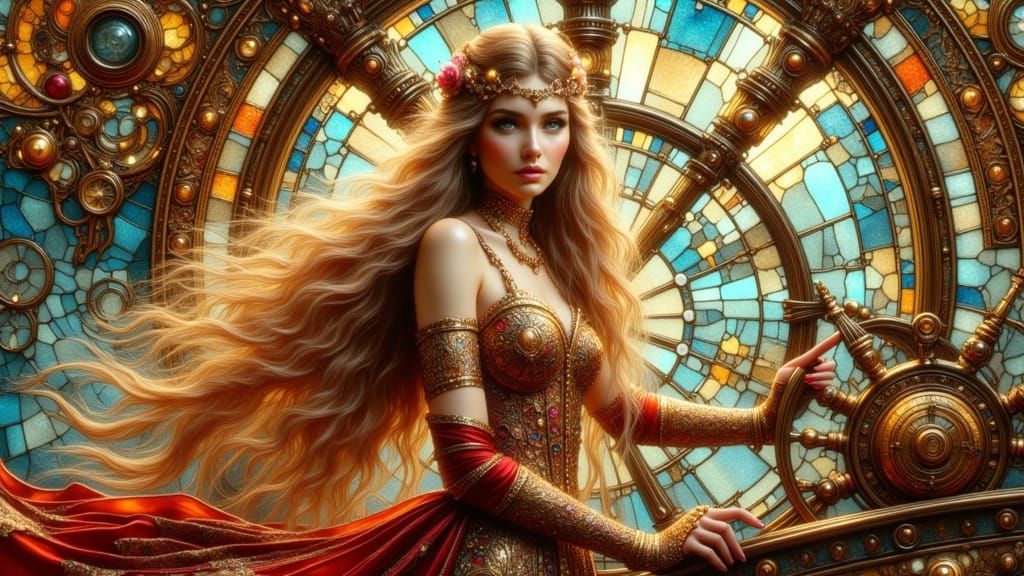 Steampunk Airship Captain in Stained Glass Mosaic Style