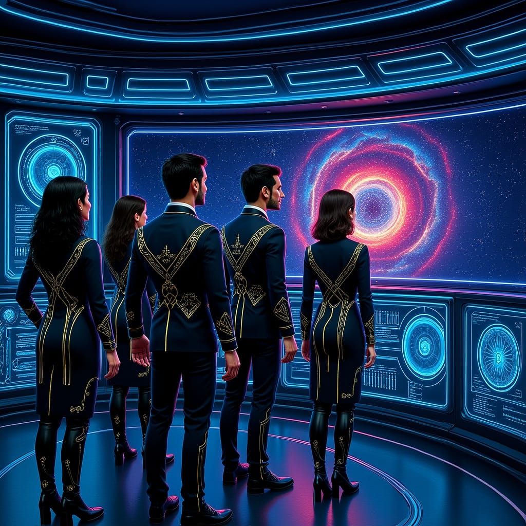 Art Deco Explorers on a Starship Bridge