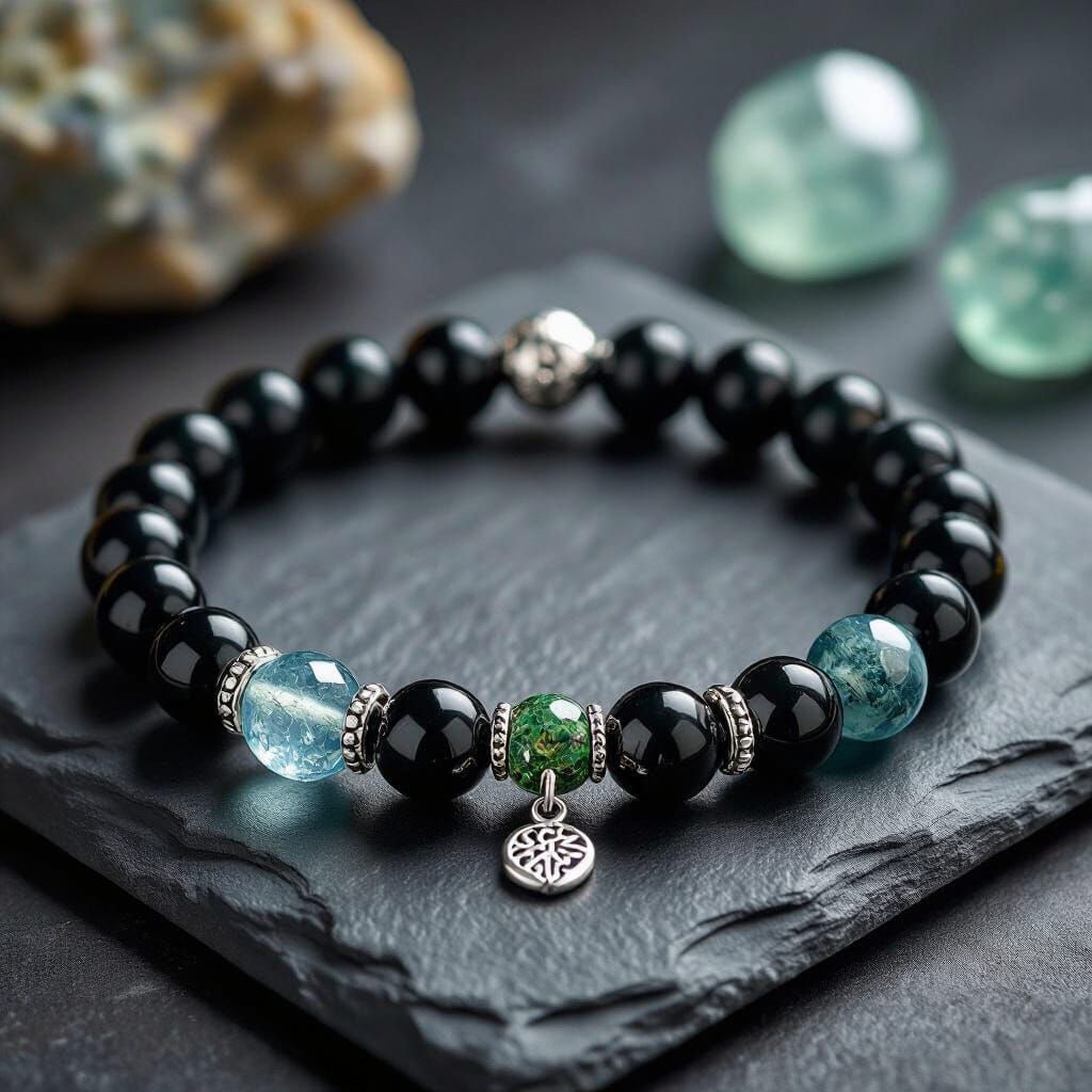 Men's Astrology Bracelet: Gold Obsidian & Aquamarine