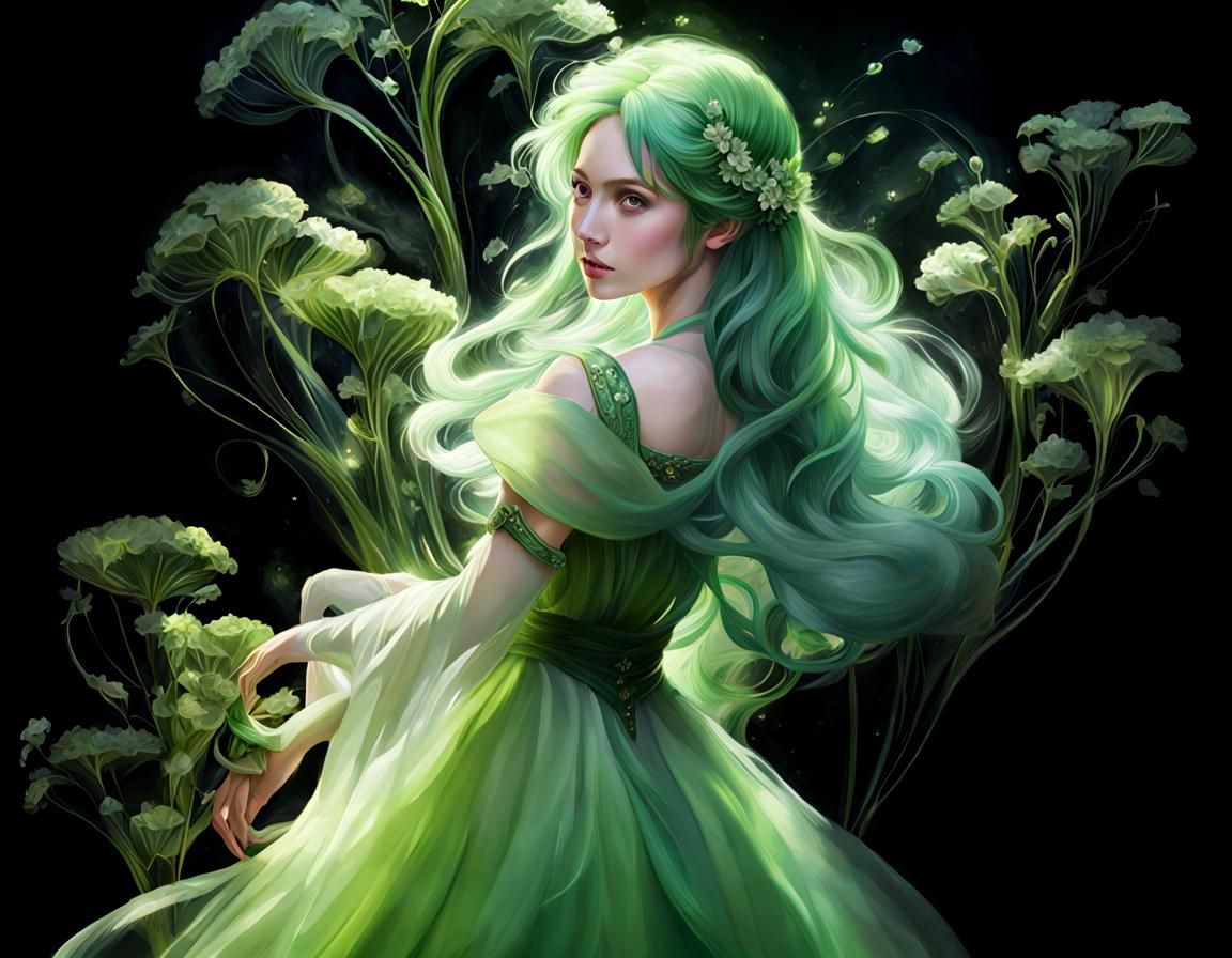 Green Goddess of Time in Digital Art