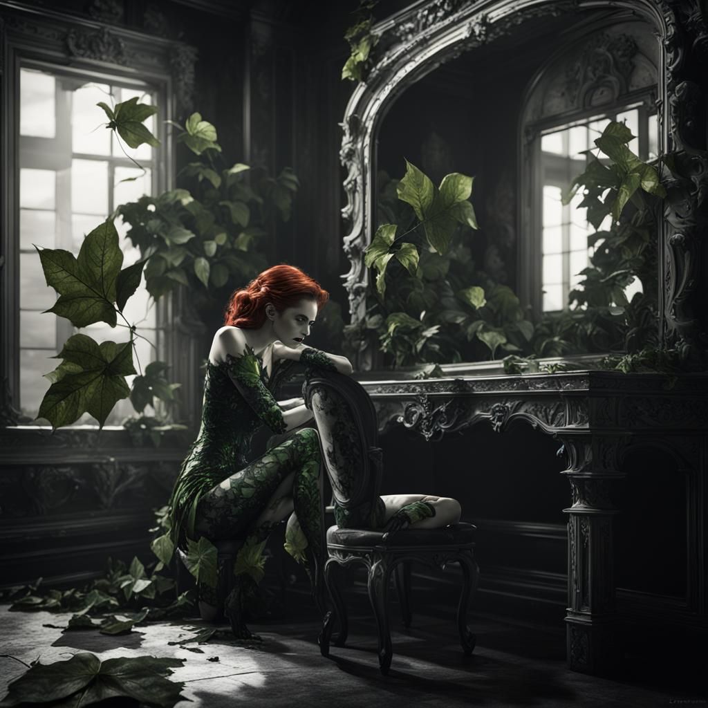 Poison Ivy in Noir Style with Leaf Stole