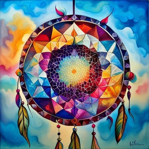 Dream Catcher Mandala in Watercolor Art Style