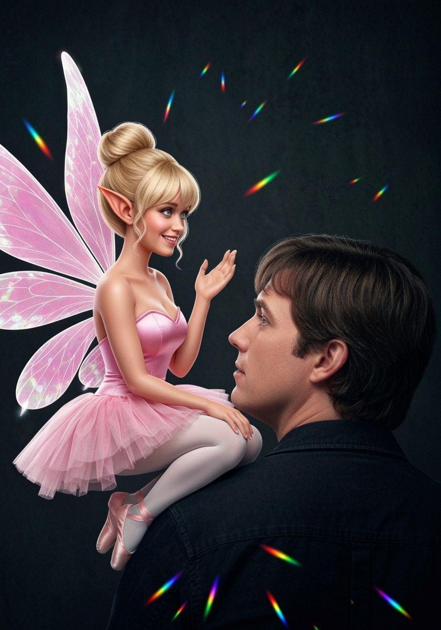 Fairy on Boston Musician's Shoulder: Photorealistic Surreali...