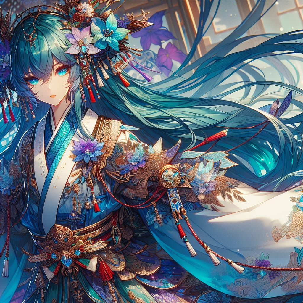 Fantastical Kimono Wearer in a Dreamlike World