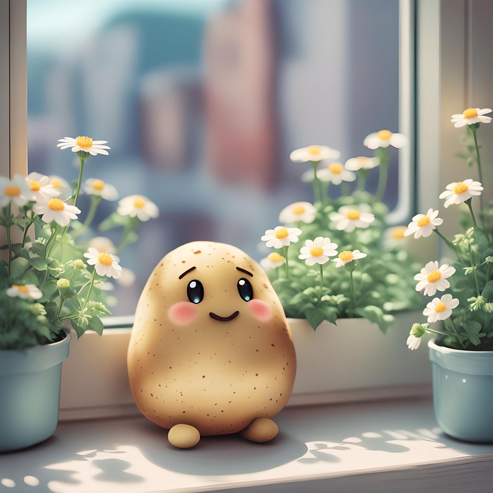 Shy Potato Emoticon in Anime Portrait Style