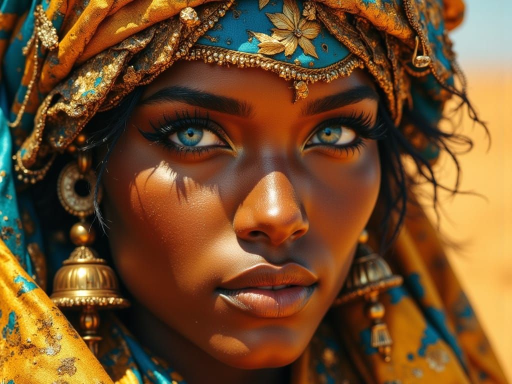 Retro Futuristic Sandpunk Tuareg Woman Portrait