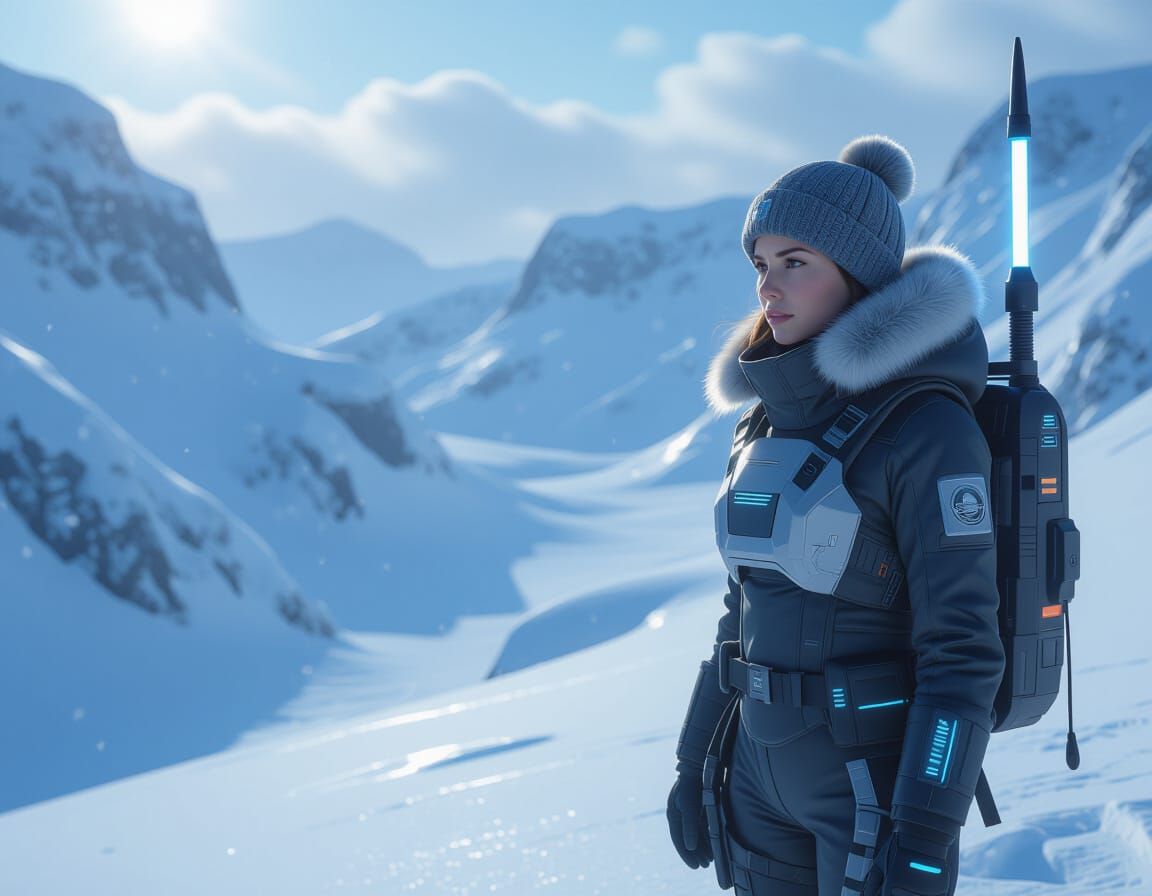 Sci-Fi Woman at Crystalline Portal to Paradise