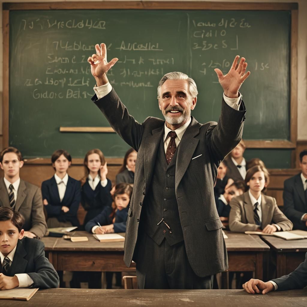 Teacher in Classroom: Vintage Photorealistic Portrait