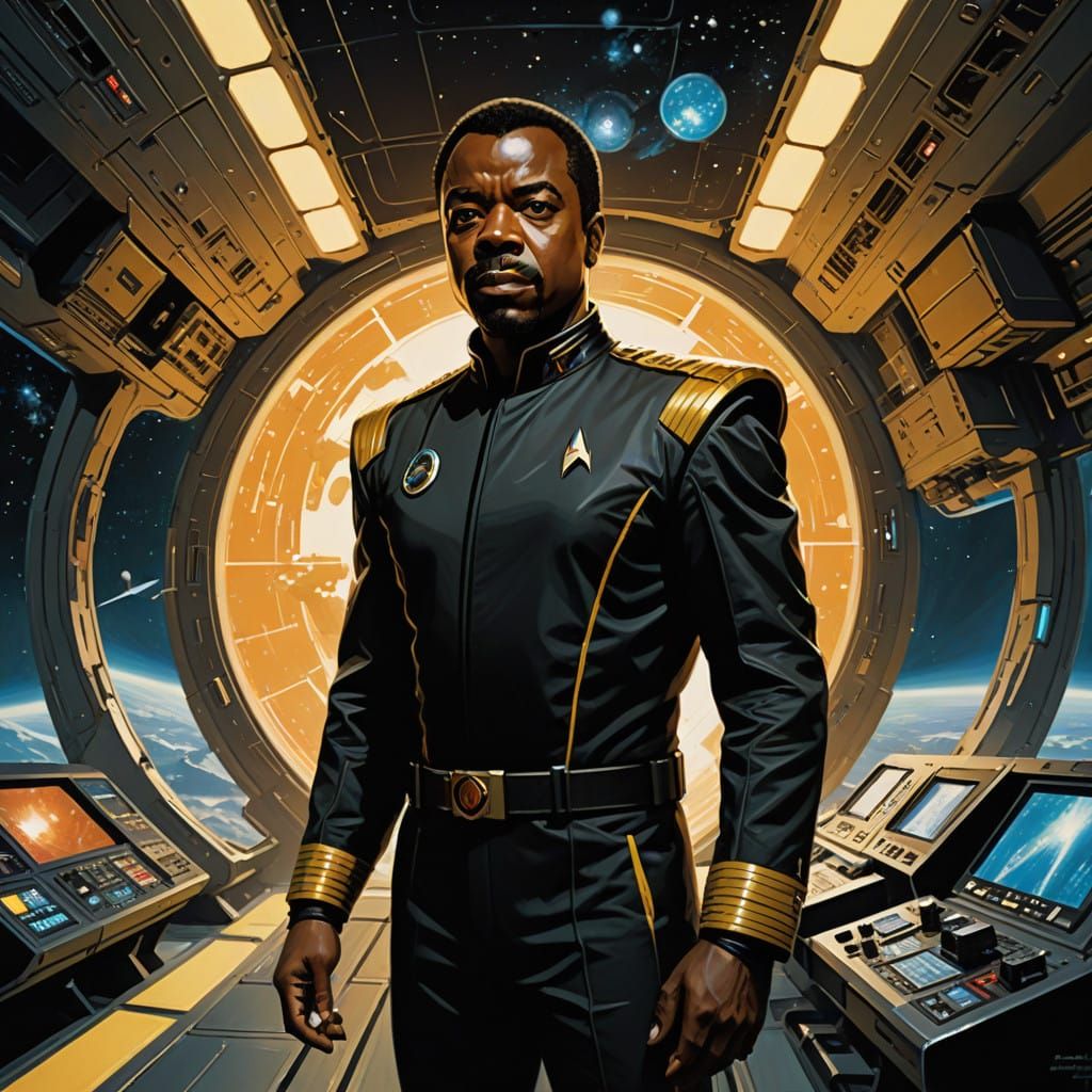 Confident Starfleet Officer on the USS Enterprise Bridge