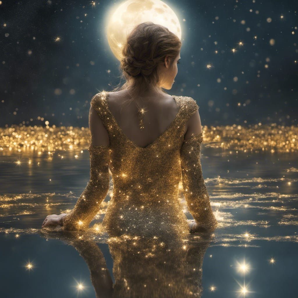 Crystalline Woman Bathed in Bioluminescent Moonlight